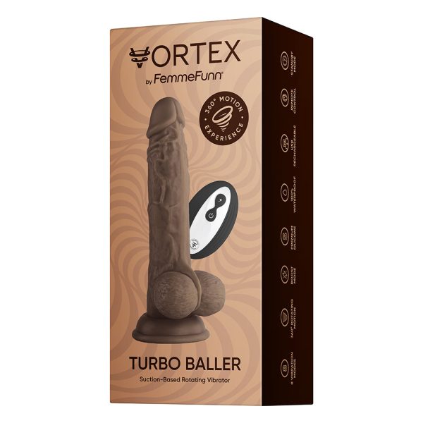 FemmeFunn Vortex Turbo Baller 2.0 8.25 in. Vibrating Rotating Dildo Brown - Image 9