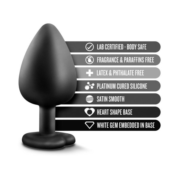 Temptasia Bling Anal Plug with Heart-Shaped Gem Base Large Black - Image 5
