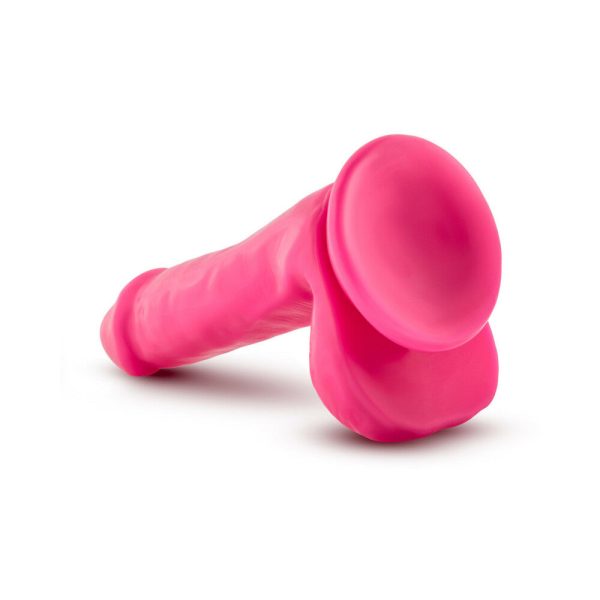 Neo 6 in. Dual Density Dildo with Balls Neon Pink - Image 5