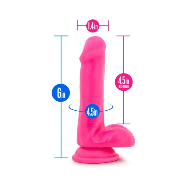 Neo 6 in. Dual Density Dildo with Balls Neon Pink - Image 9