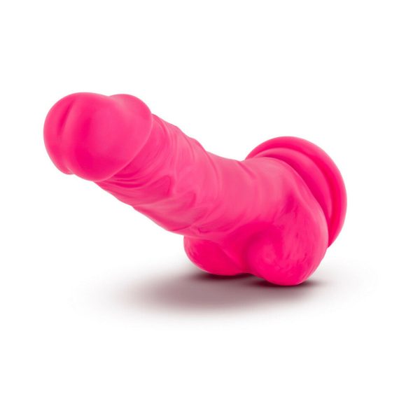 Neo 7.5 in. Dual Density Dildo with Balls Neon Pink - Image 3
