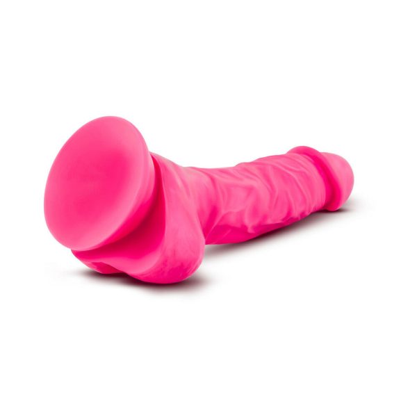 Neo 7.5 in. Dual Density Dildo with Balls Neon Pink - Image 4