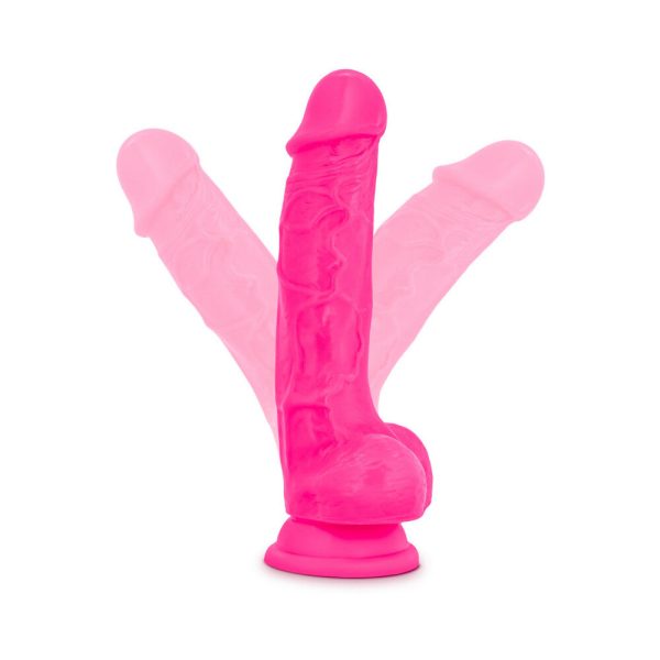 Neo 7.5 in. Dual Density Dildo with Balls Neon Pink - Image 6