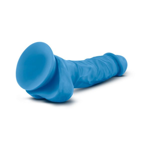Neo 7.5 in. Dual Density Dildo with Balls Neon Blue - Image 4