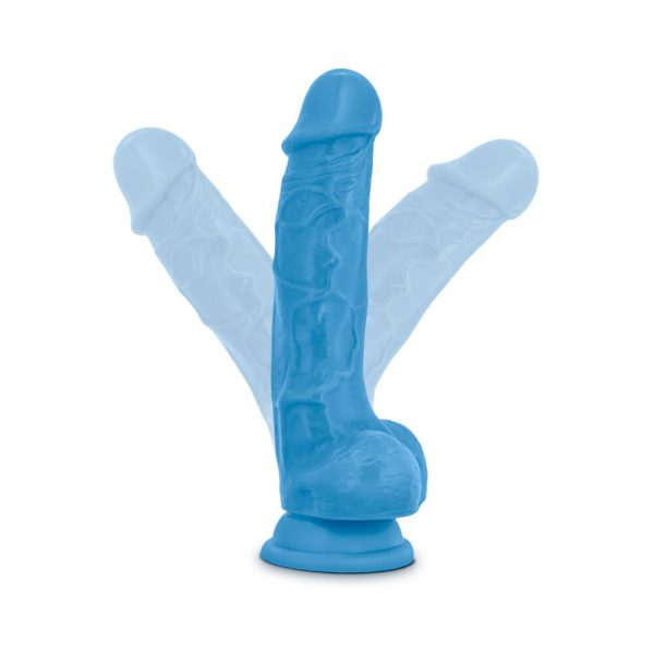 Neo 7.5 in. Dual Density Dildo with Balls Neon Blue - Image 6