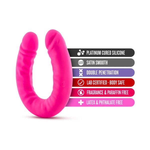 Ruse Realistic 18 in. Silicone Slim Double Dong Dual Ended Dildo Hot Pink - Image 5