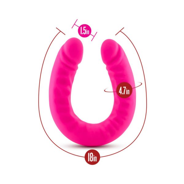 Ruse Realistic 18 in. Silicone Slim Double Dong Dual Ended Dildo Hot Pink - Image 7