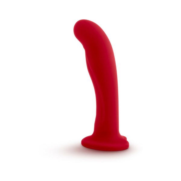 Temptasia Jezebel 6 in. Curved Silicone Dildo with Heart-Shaped Suction Cup Crimson - Image 2