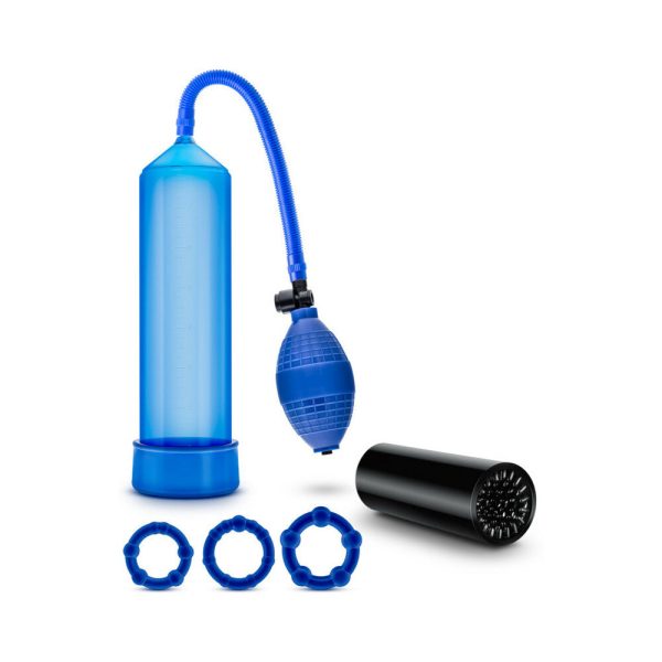 Quickie Kit Go Big Pump, Stroker & 3-Piece Cockring Set Blue - Image 2