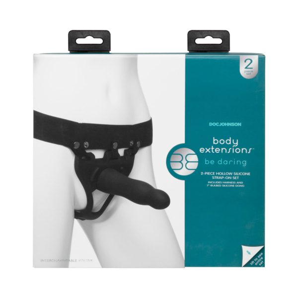 Be Daring Body Extensions Hollow Slim Dong Strap-On 2-Piece Set Black - Image 9