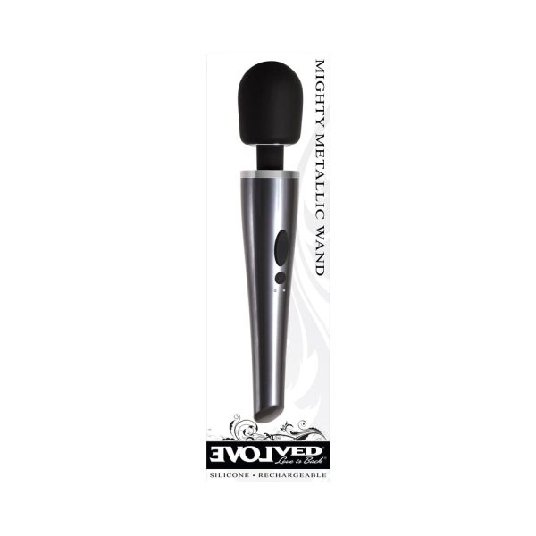 Evolved Mighty Metallic Wand Rechargeable Silicone Wand Vibrator Chrome/Black - Image 7