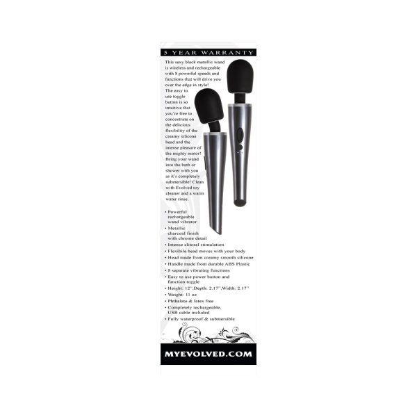 Evolved Mighty Metallic Wand Rechargeable Silicone Wand Vibrator Chrome/Black - Image 8