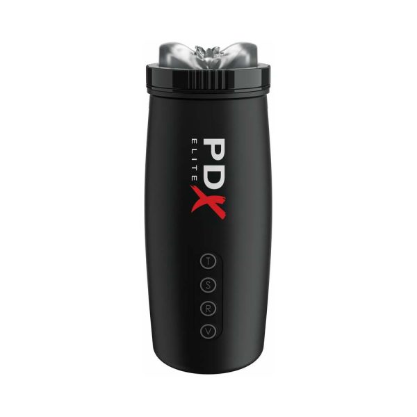 PDX Elite Motobator 2 Rechargeable Thrusting Vibrating Masturbator Clear/Black - Image 3