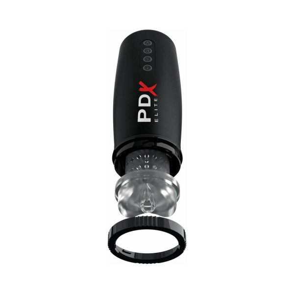 PDX Elite Motobator 2 Rechargeable Thrusting Vibrating Masturbator Clear/Black - Image 5