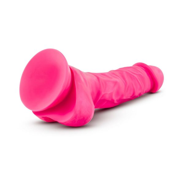 Neo Elite 7.5 in. Silicone Dual Density Dildo with Balls Neon Pink - Image 4