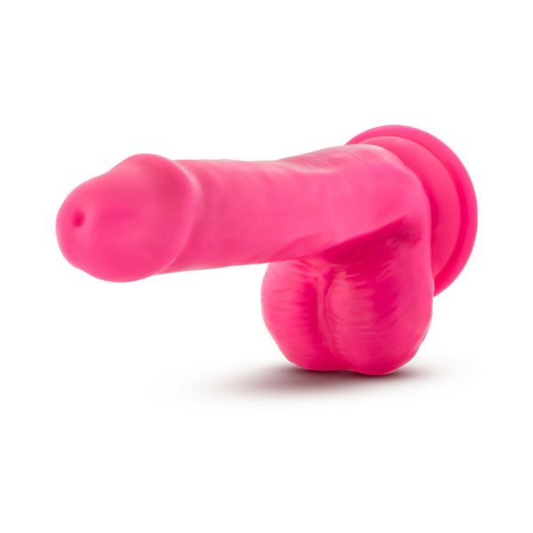 Neo Elite 6 in. Silicone Dual Density Dildo with Balls Neon Pink - Image 4