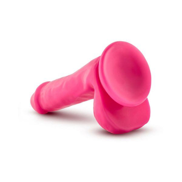 Neo Elite 6 in. Silicone Dual Density Dildo with Balls Neon Pink - Image 5