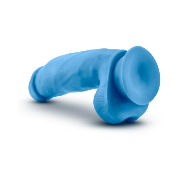 Neo Elite 7 in. Silicone Dual Density Dildo with Balls Neon Blue - Image 5