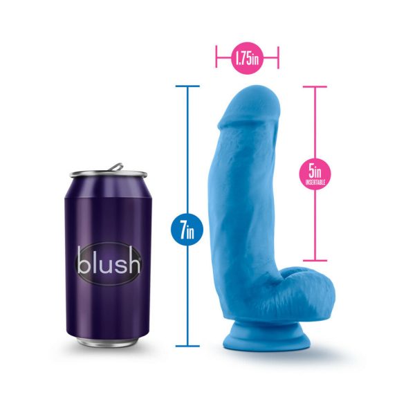 Neo Elite 7 in. Silicone Dual Density Dildo with Balls Neon Blue - Image 8