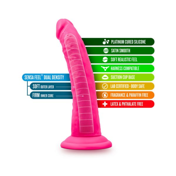 Neo Elite 7.5 in. Silicone Dual Density Dildo Neon Pink - Image 5