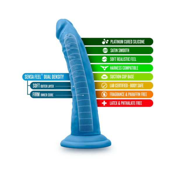 Neo Elite 7.5 in. Silicone Dual Density Dildo Neon Blue - Image 6