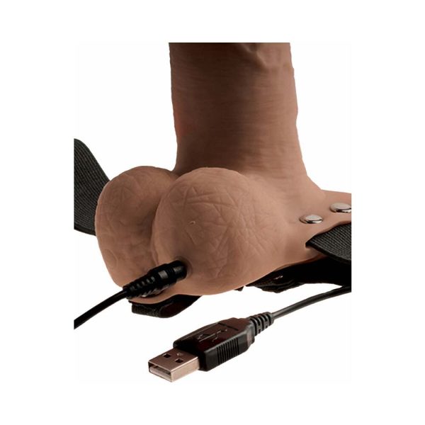 Fetish Fantasy Series Rechargeable Vibrating 6 in. Hollow Strap-On With Balls Tan/Black - Image 5