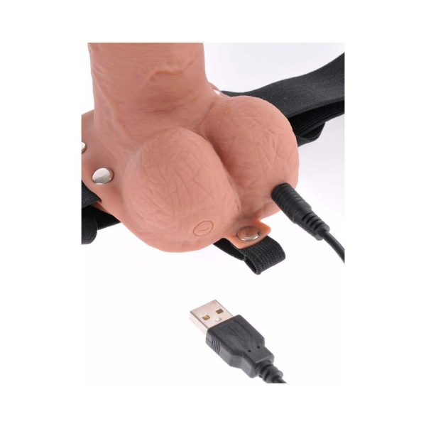 Fetish Fantasy Series Vibrating 7 in. Hollow Strap-On With Balls Tan/Black - Image 5