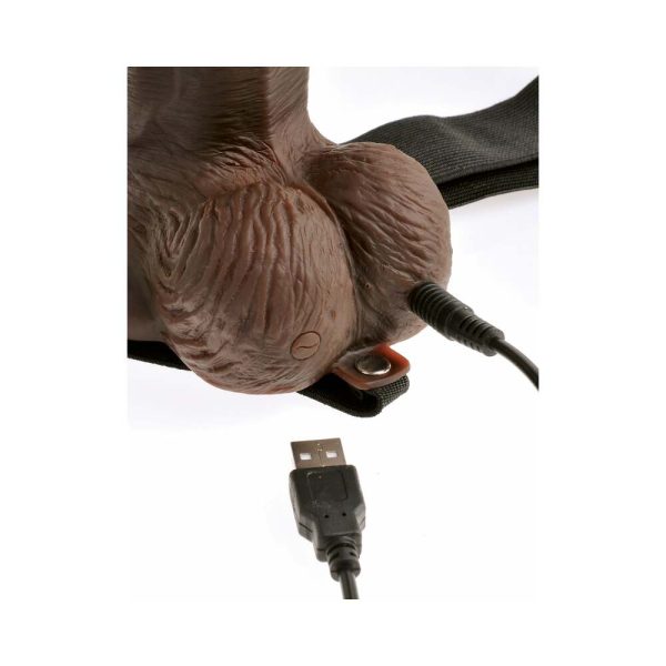 Fetish Fantasy Series Vibrating 8 in. Hollow Strap-On With Balls Brown/Black - Image 5