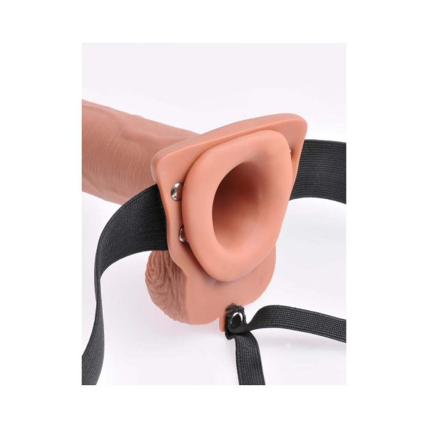 Fetish Fantasy Series Vibrating 10 in. Hollow Strap-On With Balls Tan/Black - Image 4
