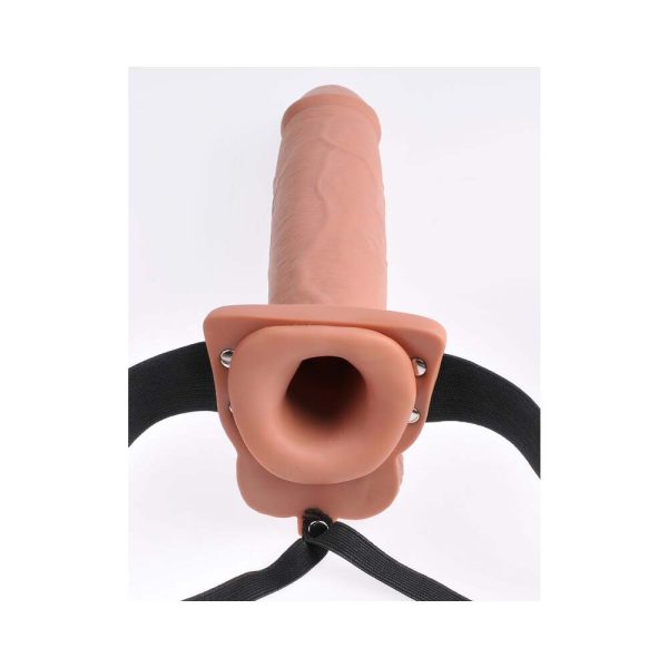 Fetish Fantasy Series Vibrating 10 in. Hollow Strap-On With Balls Tan/Black - Image 5