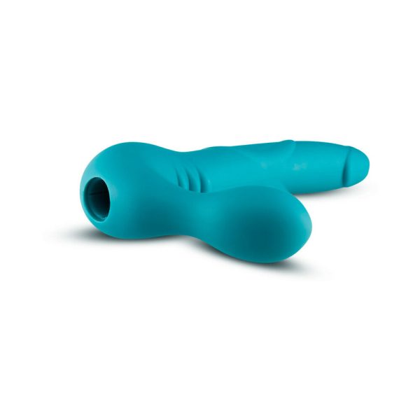 Temptasia Luna 9 in. Silicone Strapless Strap-On Dildo with Rechargeable Bullet Vibrator Teal - Image 3