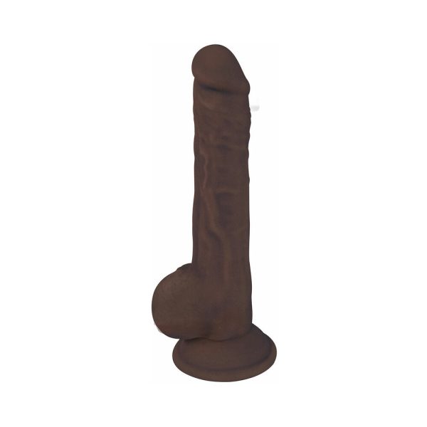 Curve Toys FLESHSTIXXX 9 in. Posable Dual Density Silicone Dildo with Balls & Suction Cup Brown - Image 2
