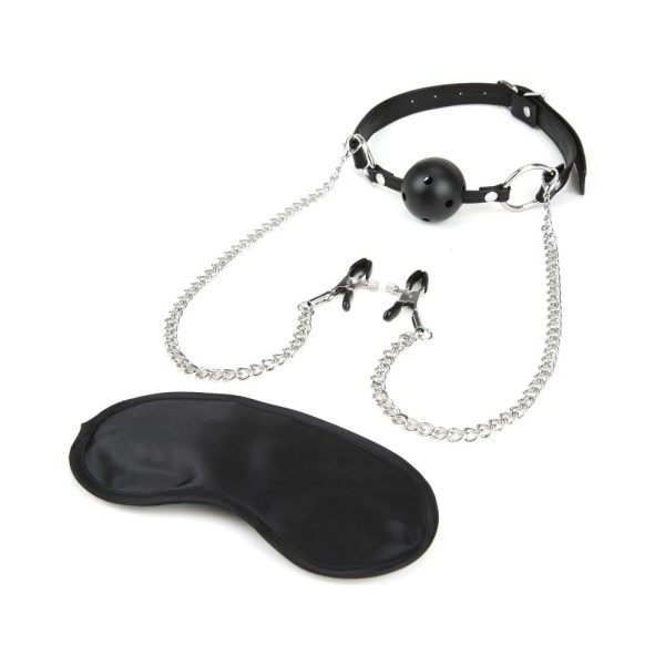 Lux Fetish Breathable Ball Gag with Adjustable Pressure Nipple Clamps - Image 2