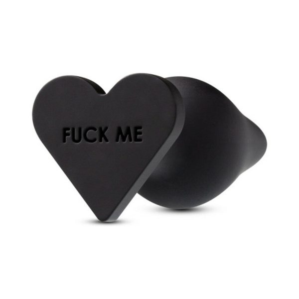 Temptasia ''Fuck Me'' Silicone Anal Plug with Heart-Shaped Base Black - Image 3
