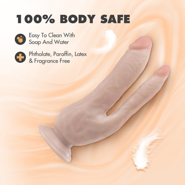 Dr. Skin DP Cock Realistic 8 in. Dual Entry Dildo Beige - Image 9