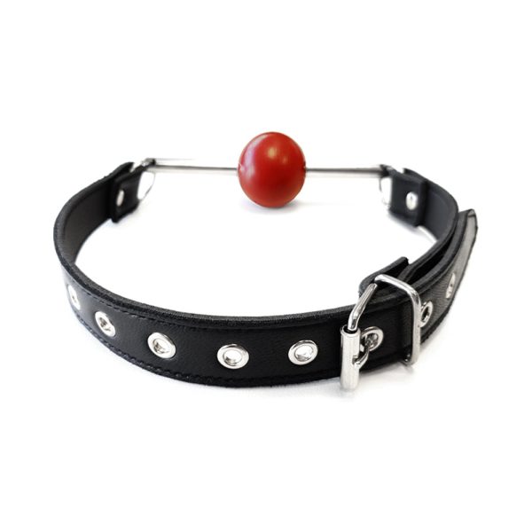 Rouge Leather Ball Gag with Removable Ball and Stainless Steel Rod Black/Red - Image 2