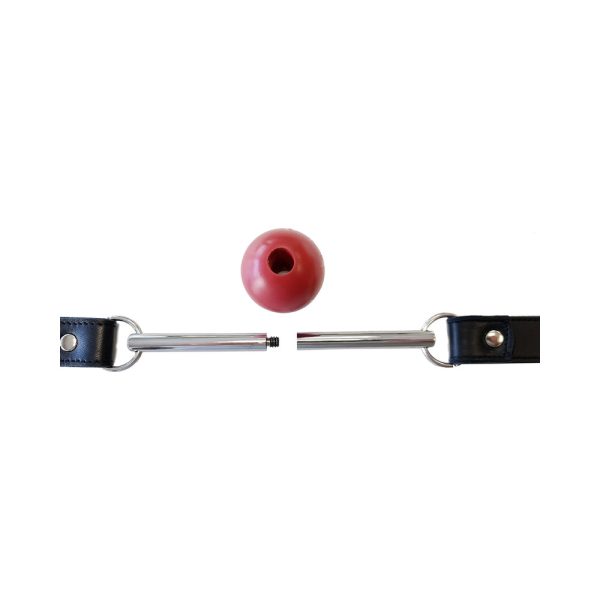 Rouge Leather Ball Gag with Removable Ball and Stainless Steel Rod Black/Red - Image 3
