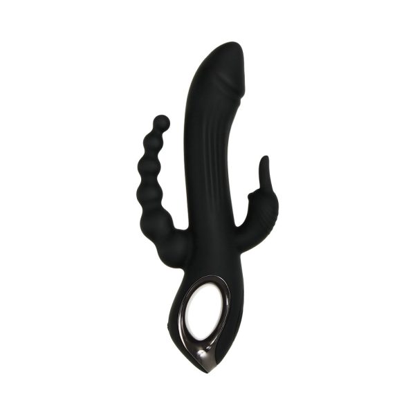 Evolved Trifecta Rechargeable Dual Entry Triple Stimulation Silicone Rabbit Vibrator Black - Image 4