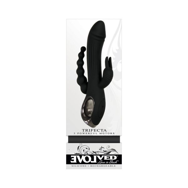 Evolved Trifecta Rechargeable Dual Entry Triple Stimulation Silicone Rabbit Vibrator Black - Image 8