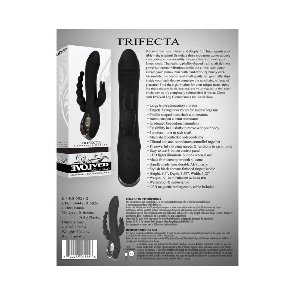 Evolved Trifecta Rechargeable Dual Entry Triple Stimulation Silicone Rabbit Vibrator Black - Image 10