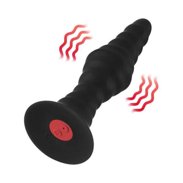 Forto Vibrating Ribbed Plug Rechargeable Remote-Controlled Silicone Anal Plug Large Black - Image 3