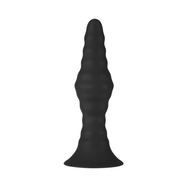 Forto Vibrating Ribbed Plug Rechargeable Remote-Controlled Silicone Anal Plug Large Black - Image 4
