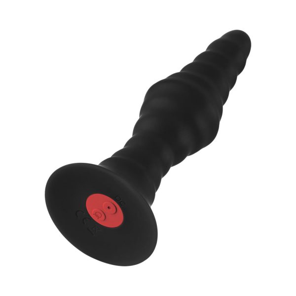 Forto Vibrating Ribbed Plug Rechargeable Remote-Controlled Silicone Anal Plug Large Black - Image 5