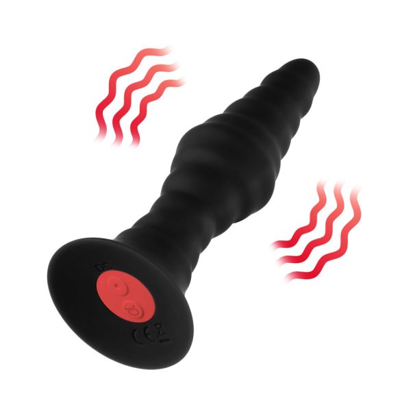 Forto Vibrating Ribbed Plug Rechargeable Remote-Controlled Silicone Anal Plug Small Black - Image 3