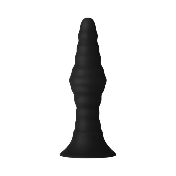 Forto Vibrating Ribbed Plug Rechargeable Remote-Controlled Silicone Anal Plug Small Black - Image 4