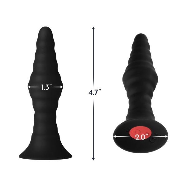 Forto Vibrating Ribbed Plug Rechargeable Remote-Controlled Silicone Anal Plug Small Black - Image 6