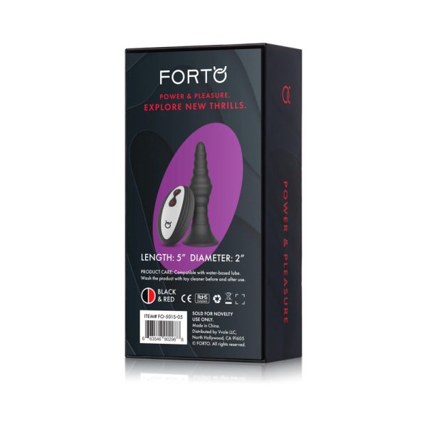 Forto Vibrating Ribbed Plug Rechargeable Remote-Controlled Silicone Anal Plug Small Black - Image 8