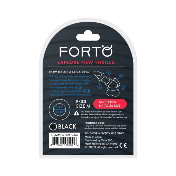 Forto F-33 Liquid Silicone Cockring Medium Black - Image 6