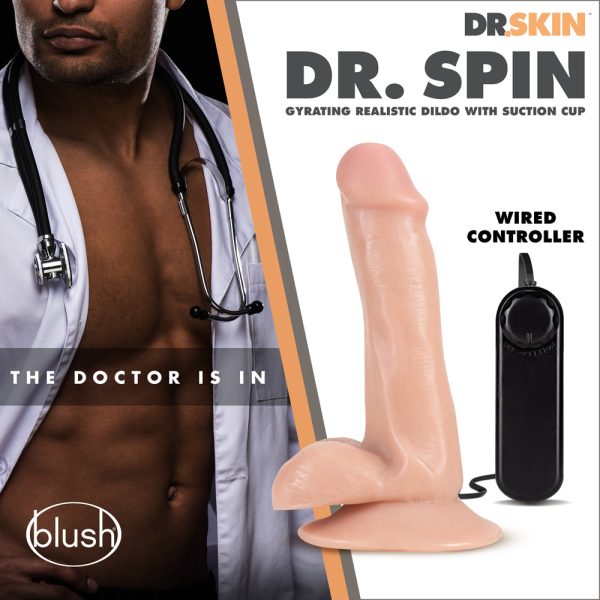 Dr. Skin Dr. Spin 6 in. Gyrating Realistic Dildo with Balls Beige - Image 4