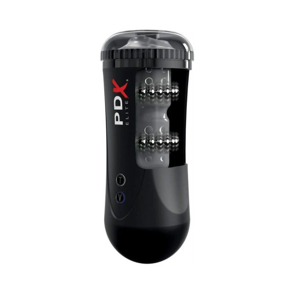 PDX Elite Moto Stroker Rechargeable Thrusting Vibrating Masturbator Clear/Black - Image 6